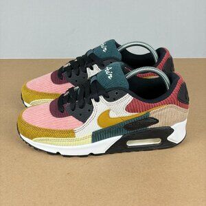 Nike Air Max 90 Multi Corduroy Athletic Shoes Womens 6.5 Pink Tan Green